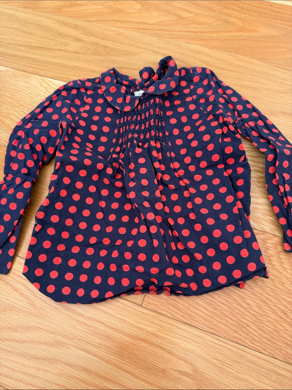 Bonpoint Girls Navy Red Polka Dot Smocked Blouse Size 2